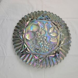 Federal Pioneer Smoke Iridescence Intaglio Fruit Glass Chop Serving Plate